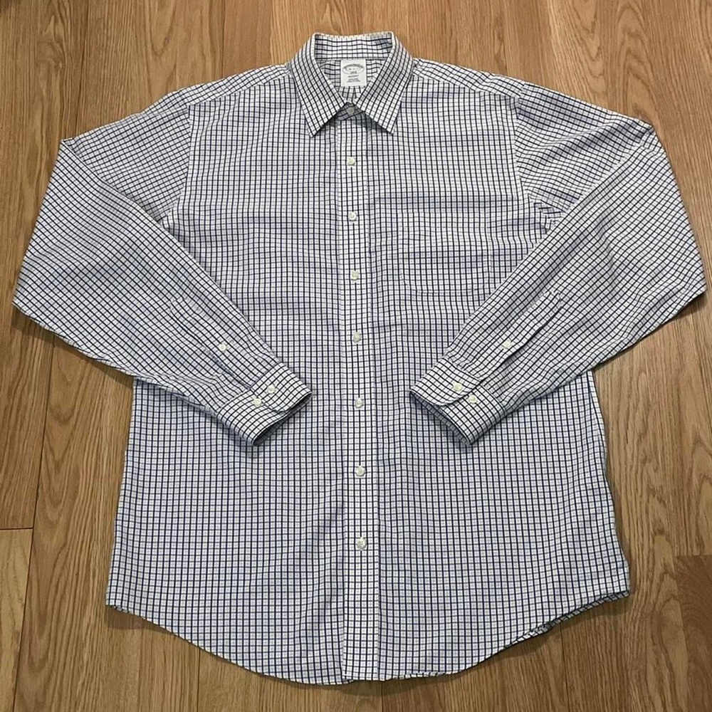 Brooks Brothers Men’s 16x6/7 Long Sleeve Button Up Shirt White Plaid Preppy